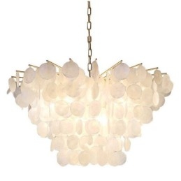 Lustre de concha natural redondo em camadas luz suspensa jantar