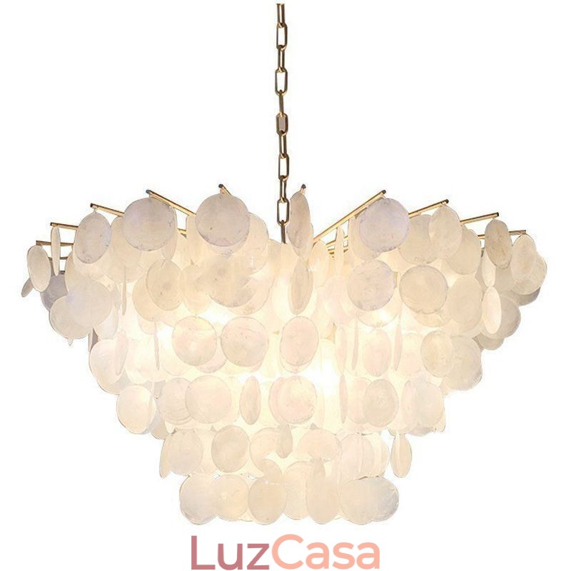 Lustre de concha natural redondo em camadas luz suspensa jantar