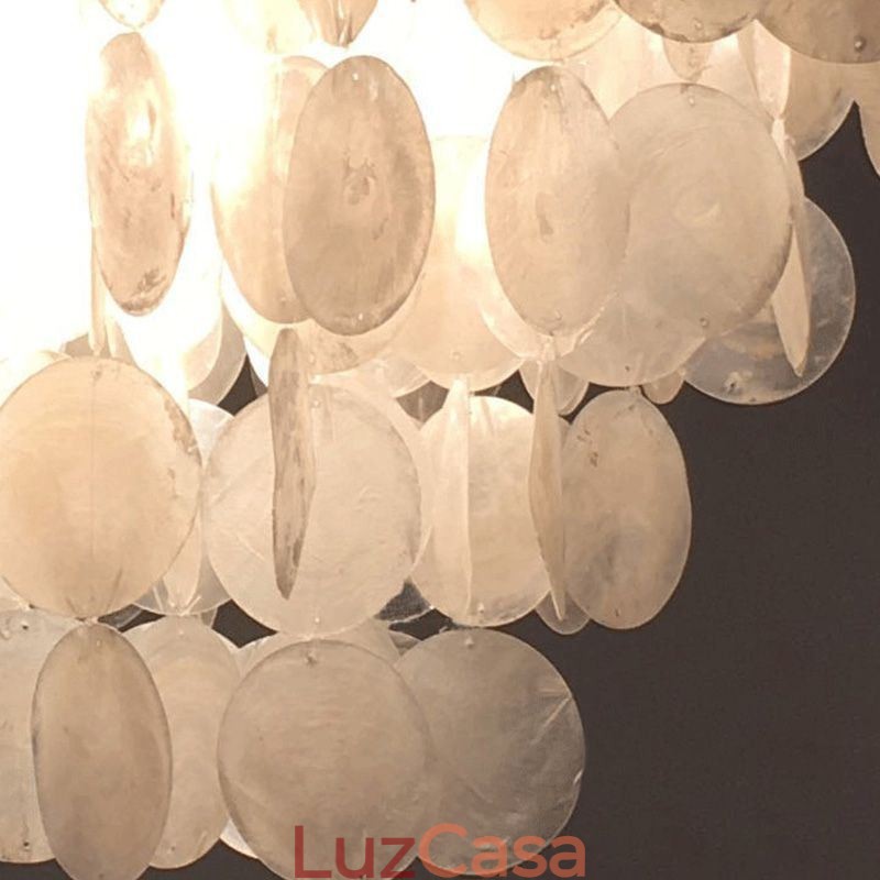 Lustre de concha natural redondo em camadas luz suspensa jantar