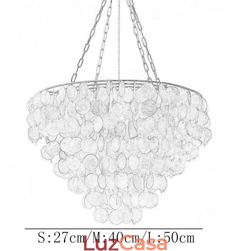 Lustre de concha natural redondo em camadas pendurado marrom claro preto