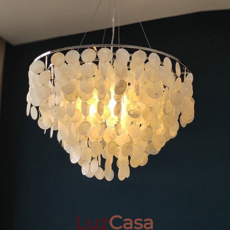 Capiz Shell Pendant Light Natural Pendurado Redondo Camadas Lustre