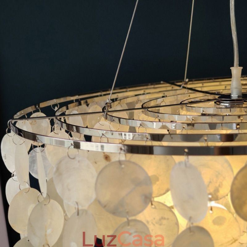 Capiz Shell Pendant Light Natural Pendurado Redondo Camadas Lustre