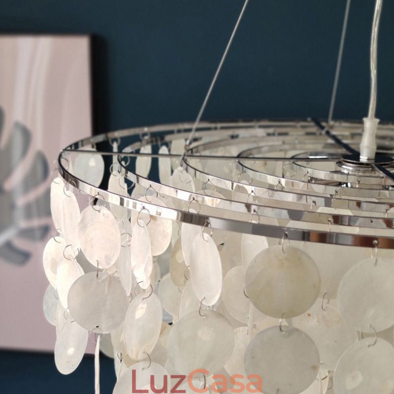 Capiz Shell Pendant Light Natural Pendurado Redondo Camadas Lustre