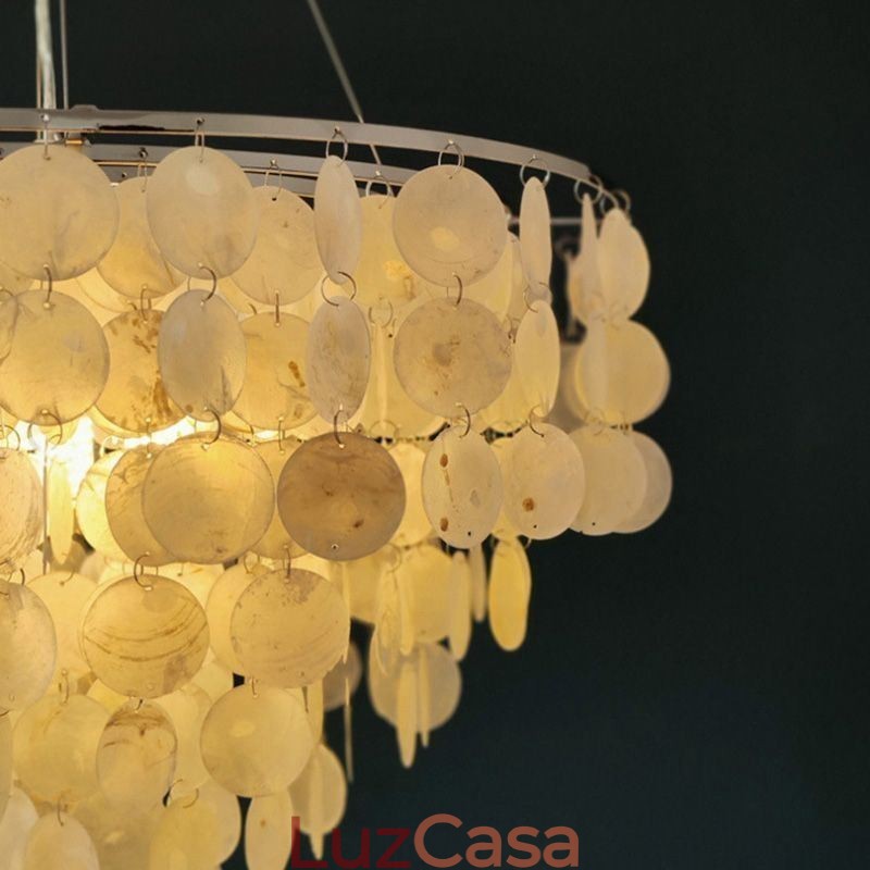 Capiz Shell Pendant Light Natural Pendurado Redondo Camadas Lustre