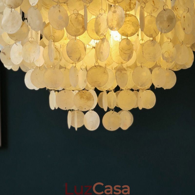 Capiz Shell Pendant Light Natural Pendurado Redondo Camadas Lustre