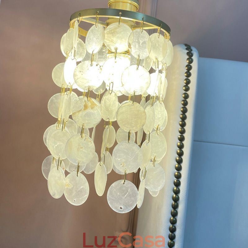 Lustre clássico moderno branco concha sombra pingente iluminação lâmpada teto