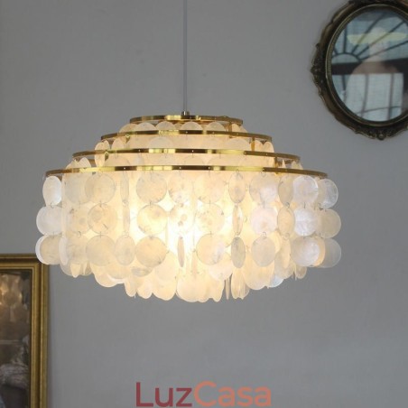 Lustre moderno Raindrop, abajur de concha branca, iluminação pendente de teto