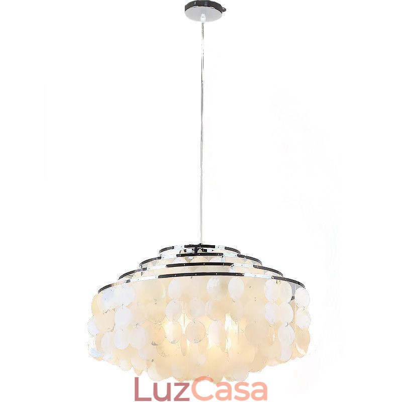 Lustre moderno Raindrop, abajur de concha branca, iluminação pendente de teto