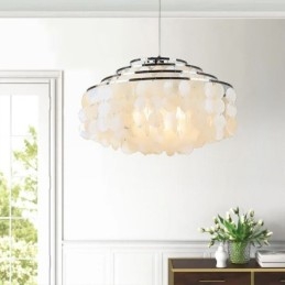 Lustre moderno Raindrop, abajur de concha branca, iluminação pendente de teto