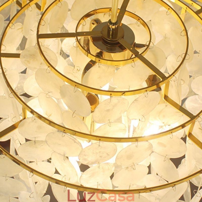 Lustre moderno Raindrop, abajur de concha branca, iluminação pendente de teto