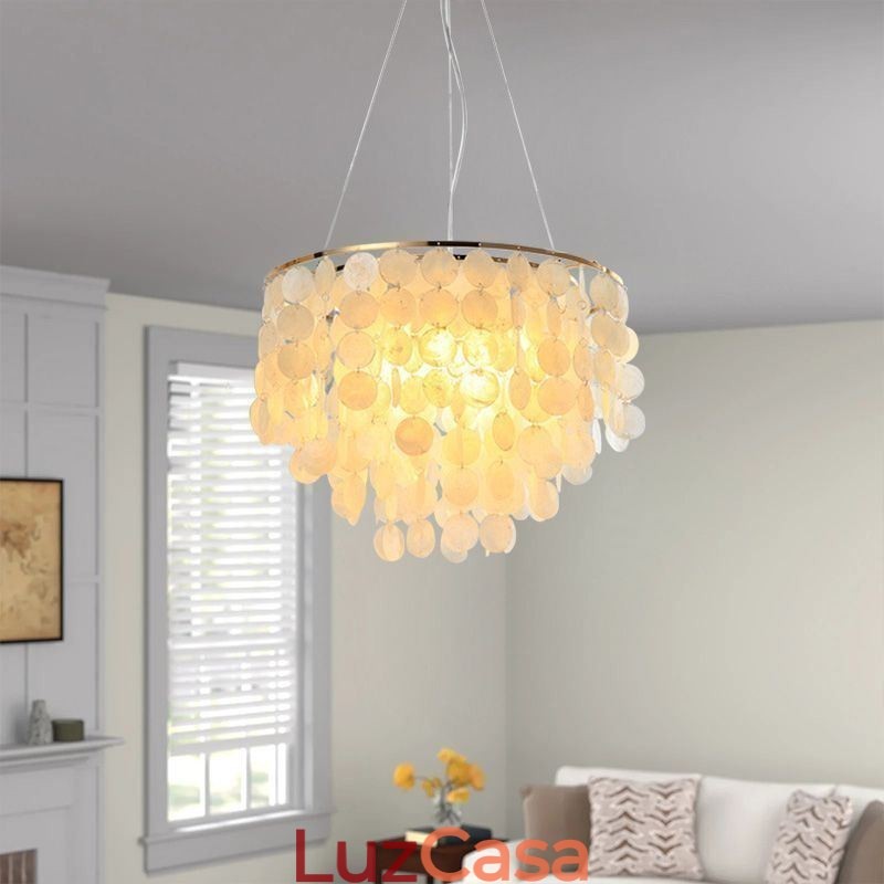 Luminária pendente de teto moderna em concha branca Lustre