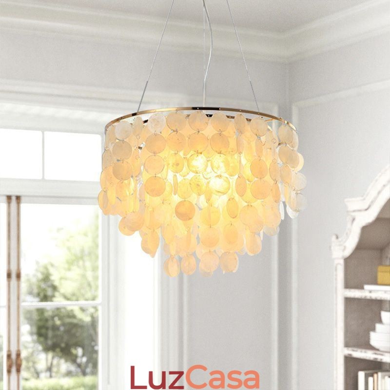Luminária pendente de teto moderna em concha branca Lustre