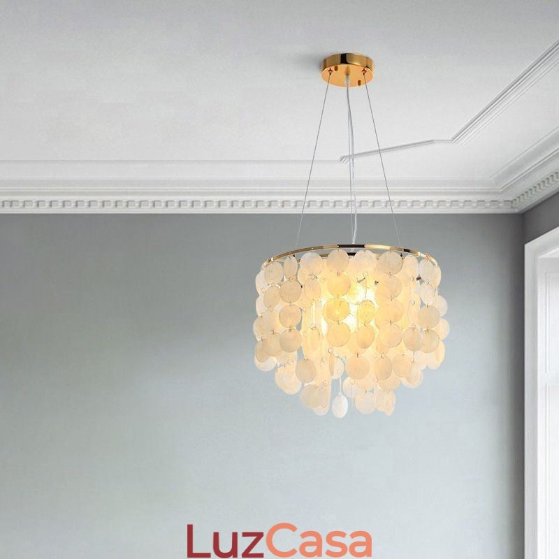 Luminária pendente de teto moderna em concha branca Lustre