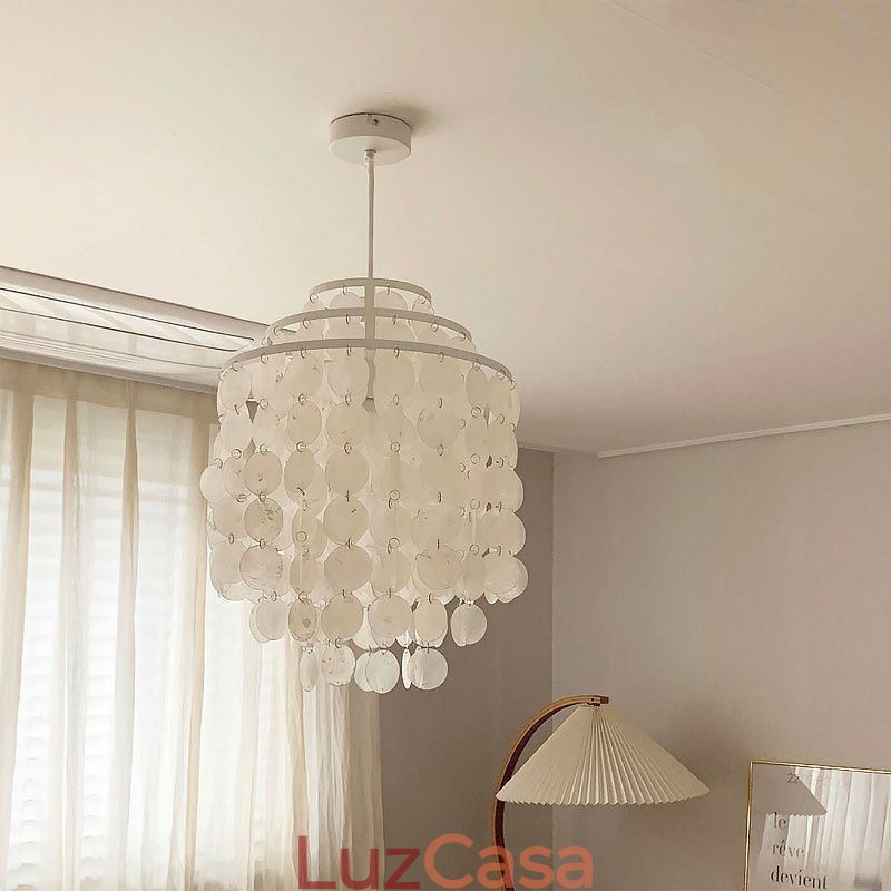 Luminária pendente moderna clássica, abajur de concha branca