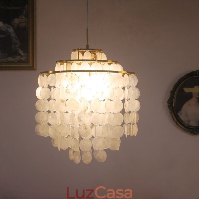 Luminária pendente moderna clássica, abajur de concha branca