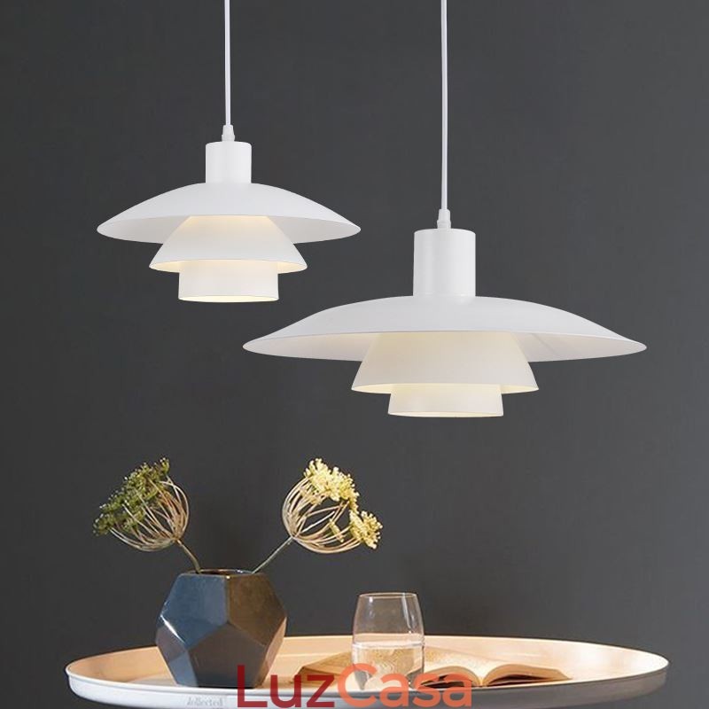 Luminária pendente de alumínio branco, lustre contemporâneo, luminária suspensa ajustável