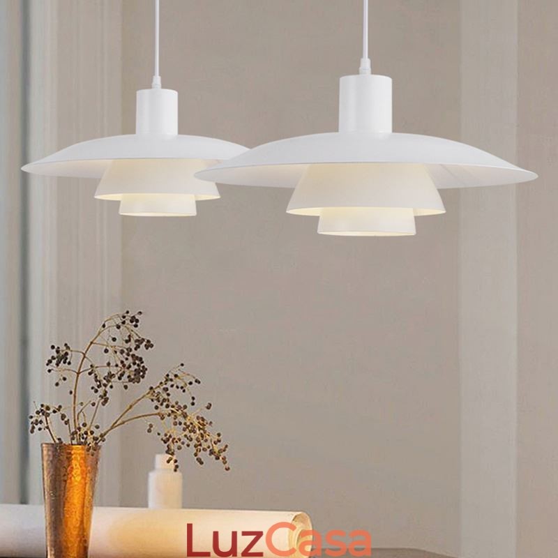Luminária pendente de alumínio branco, lustre contemporâneo, luminária suspensa ajustável