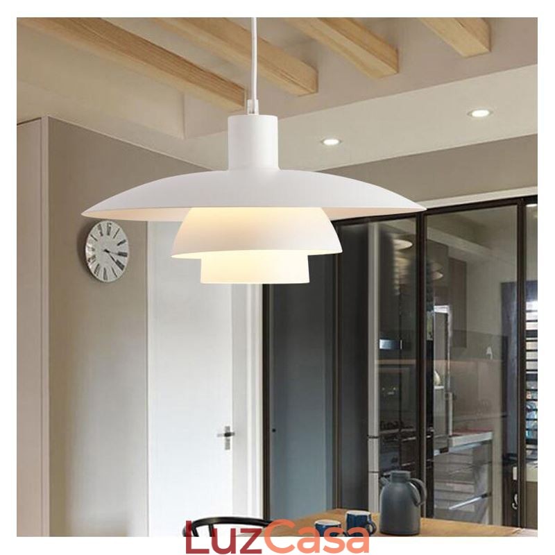 Luminária pendente de alumínio branco, lustre contemporâneo, luminária suspensa ajustável