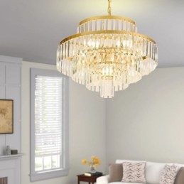 Luminária pendente de cristal dourado 4 níveis iluminação de teto 7 luzes