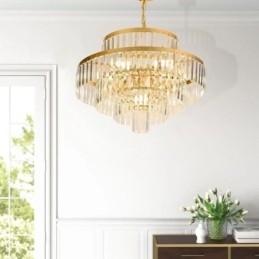 Luminária pendente de cristal dourado 4 níveis iluminação de teto 7 luzes