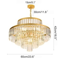 Luminária pendente de cristal dourado 4 níveis iluminação de teto 7 luzes