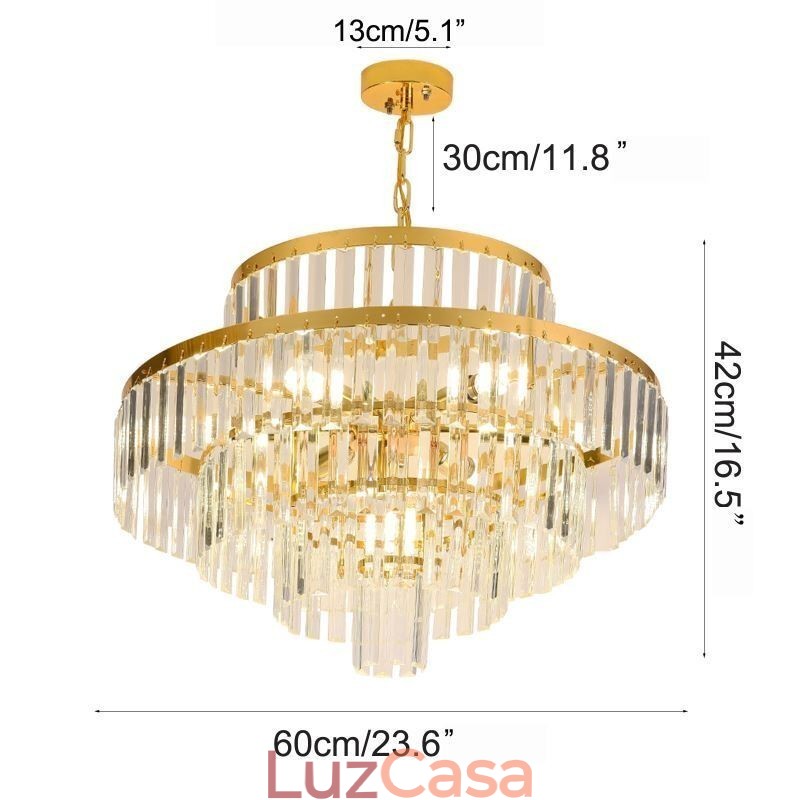 Luminária pendente de cristal dourado 4 níveis iluminação de teto 7 luzes