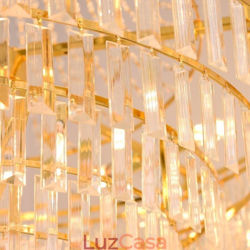 Luminária pendente de cristal dourado 4 níveis iluminação de teto 7 luzes