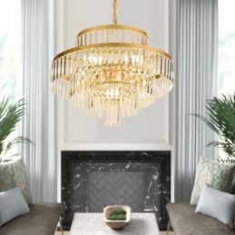 Luminária pendente de cristal dourado 4 níveis iluminação de teto 7 luzes
