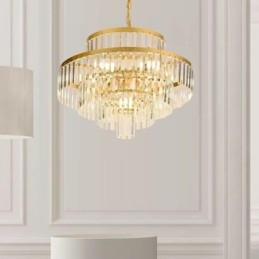 Luminária pendente de cristal dourado 4 níveis iluminação de teto 7 luzes