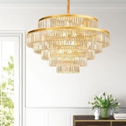Luminária pendente de cristal dourado 5 níveis iluminação de teto 7 luzes