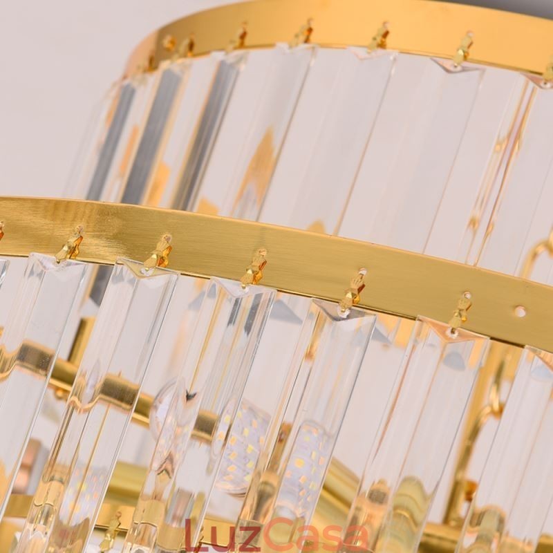 Luminária pendente de cristal dourado 5 níveis iluminação de teto 7 luzes