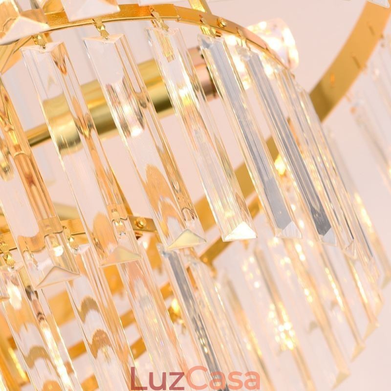 Luminária pendente de cristal dourado 5 níveis iluminação de teto 7 luzes
