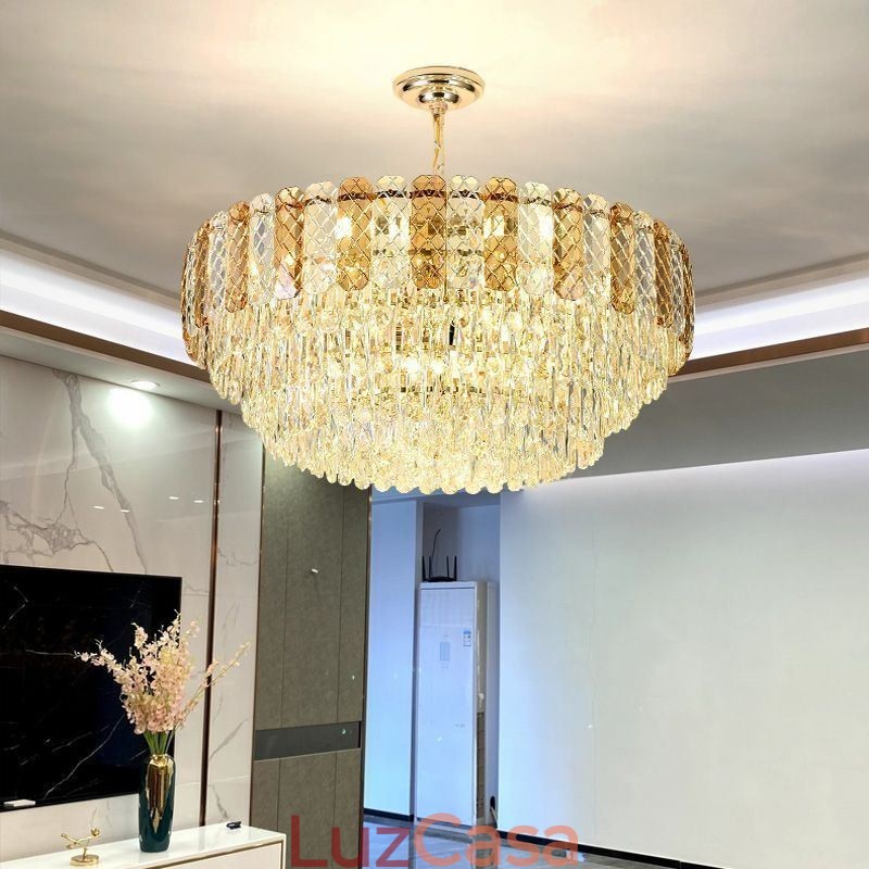 Luminária pendente europeia de luxo, luminária de teto de cristal