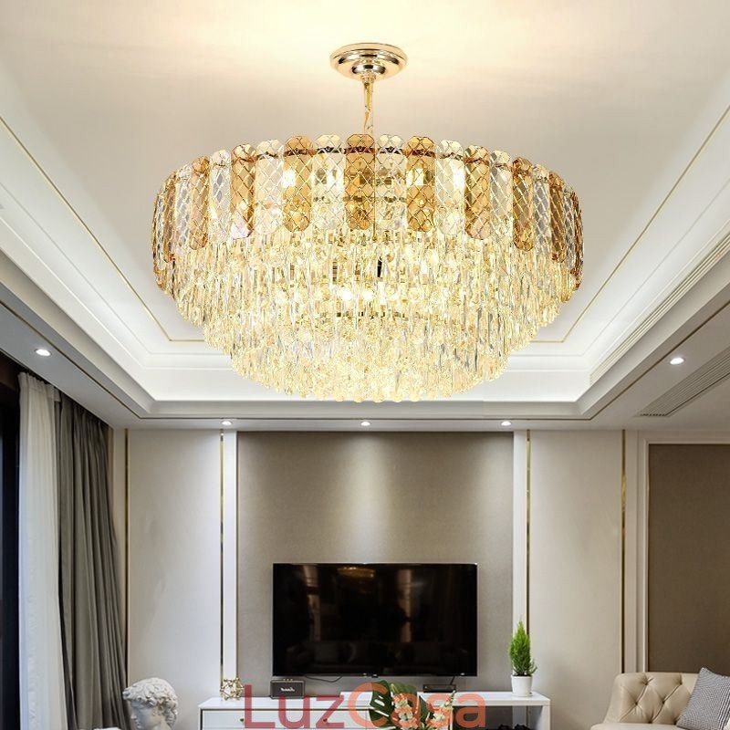 Luminária pendente europeia de luxo, luminária de teto de cristal