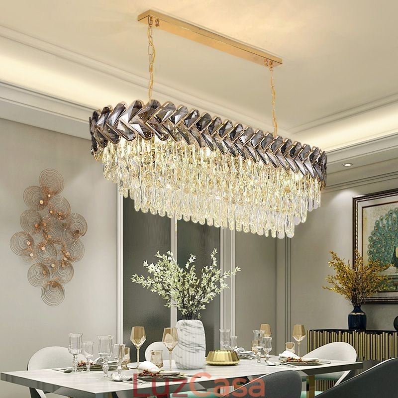 Luminária pendente de cristal europeia, luminária de teto oval de luxo