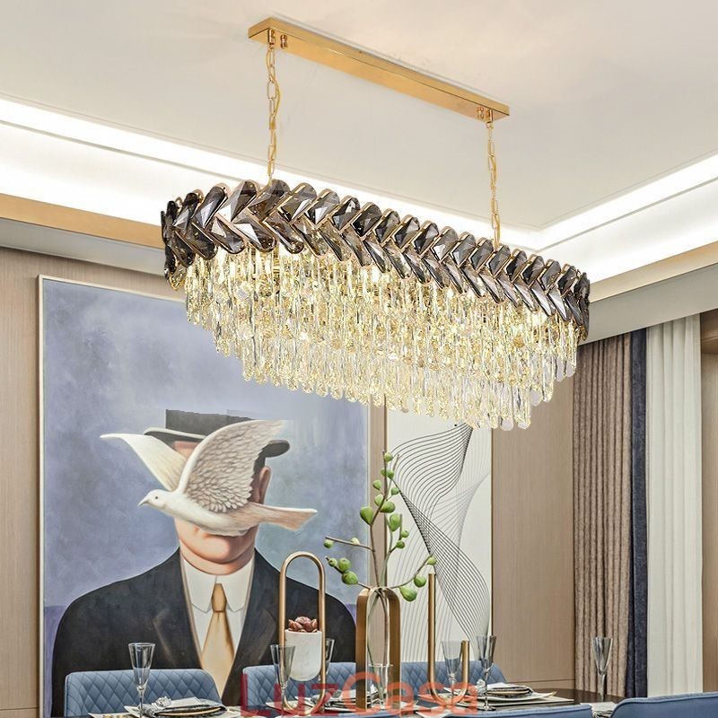 Luminária pendente de cristal europeia, luminária de teto oval de luxo