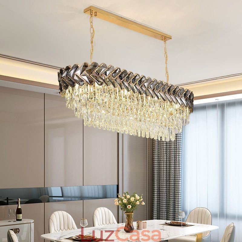 Luminária pendente de cristal europeia, luminária de teto oval de luxo