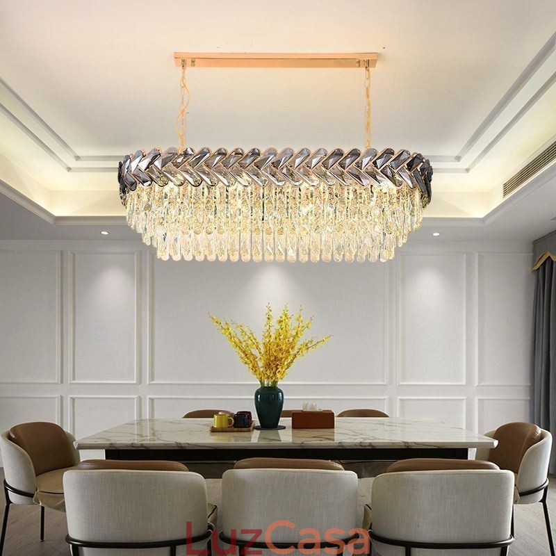 Luminária pendente de cristal europeia, luminária de teto oval de luxo