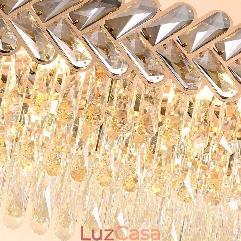 Luminária pendente de cristal europeia, luminária de teto oval de luxo