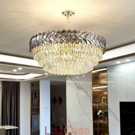 Luminária pendente de cristal dourada para teto