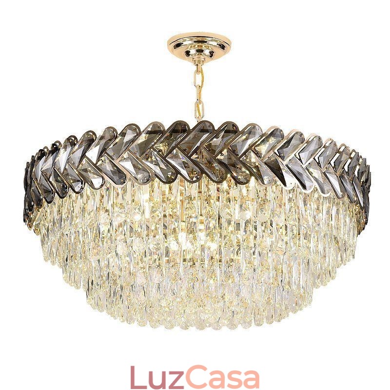 Luminária pendente de cristal dourada para teto