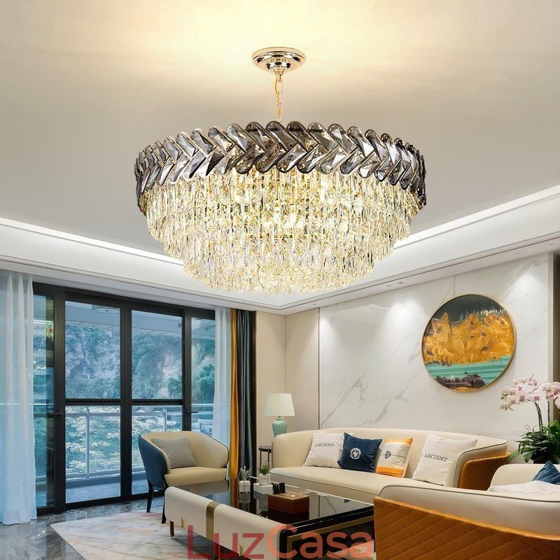 Luminária pendente de cristal dourada para teto