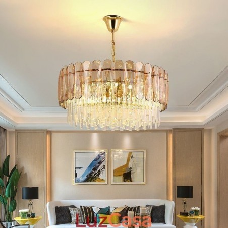 Luminária pendente de luxo em cristal dourado para teto Luminária pendente de luxo em cristal dourado para teto