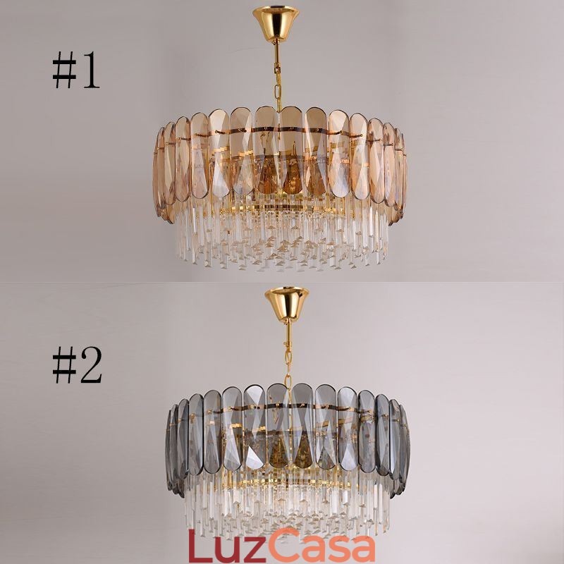 Luminária pendente de luxo em cristal dourado para teto
