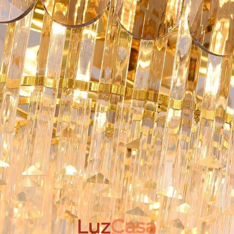 Luminária pendente de luxo em cristal dourado para teto