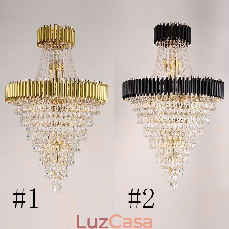 Luminária pendente de cristal moderna, luminária de teto cônica