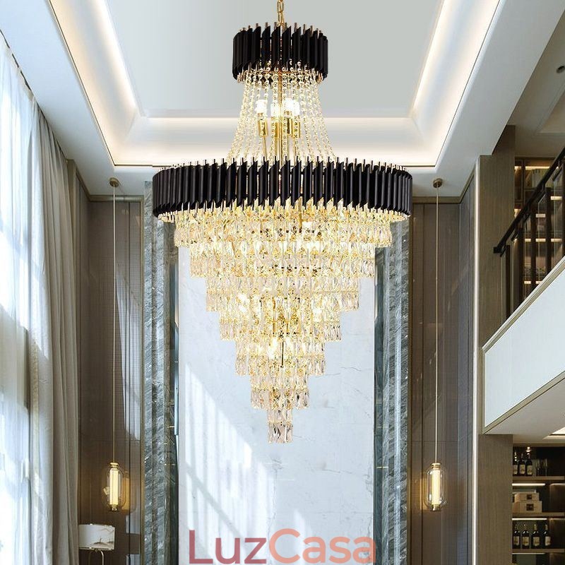 Luminária pendente de cristal moderna, luminária de teto cônica