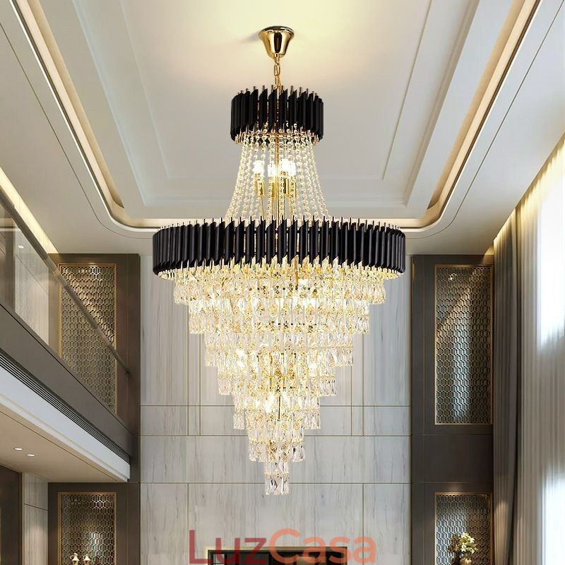 Luminária pendente de cristal moderna, luminária de teto cônica