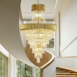 Luminária pendente de cristal moderna, luminária de teto cônica