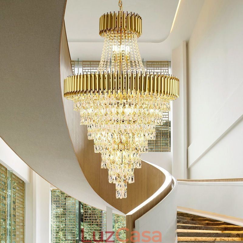 Luminária pendente de cristal moderna, luminária de teto cônica